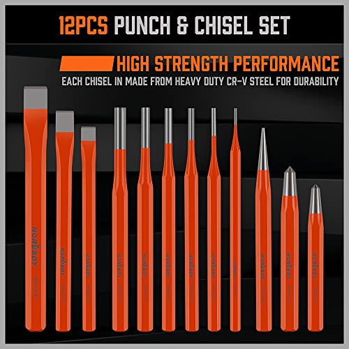 Image of HORUSDY 12-Piece Punch and Chisel Set, Including Cold Chisels, Pin Punch, Center Punch
