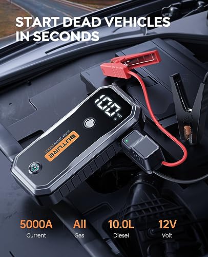 BUTURE 5000A Car Jump Starter (All Gas/10L Diesel) Smart Portable Battery Pack, 12V Safe Jump Box with Extended Jumper Cables, Fast Charge, 160W DC, Lights - Image 3