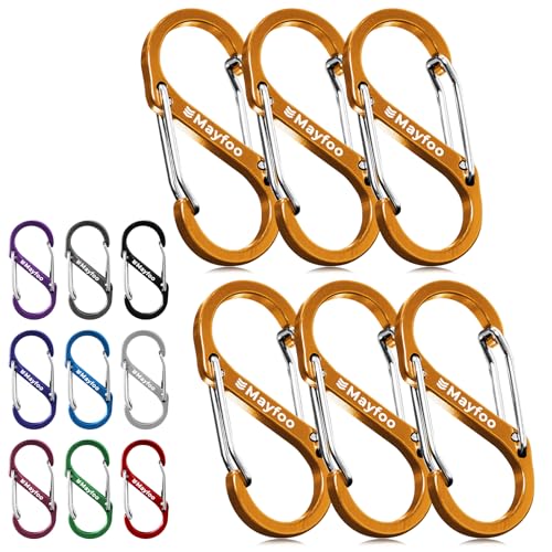 カラビナ 小型 おしゃれ キーホルダー s字 ステンレス 耐荷重 30kg アルミ製 軽量 頑丈 錆びない キャンプ/アウトドア/ハイキング/登山/自転車/釣り 6個入 ゴールド