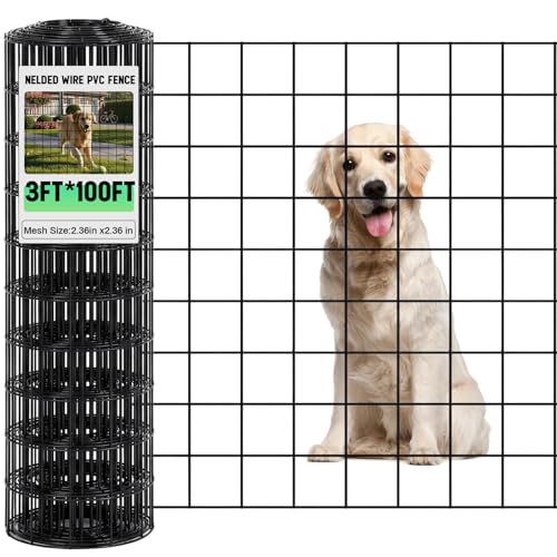 Gisafai 16 Gauge Galvanized Welded Wire Fence 3 ft x 100 ft PVC Coated Hardware Cloth, 2.36" x 2.36" Mesh, Heavy Duty Garden Fencing Roll for Chicken, Dog Yard, Deer Cattle & Animal Protection(Black)