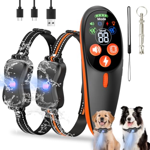 Shock Collar with Remote Control for Dogs, IP67 Waterproof Collar with Beep, Vibration, Safe Shock,...