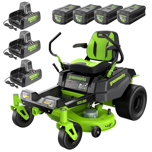 Greenworks 80V 42' Zero Turn Riding Lawn Mower, (4) 5.0Ah...