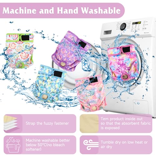 Image of Dog Diapers Female 5pcs,Reusable Dog Doggie Puppy Doggy Diapers Female, Period Panties in Heat, Tiedye, Small