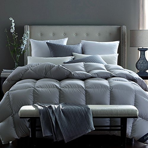 Globon Fusion White Goose Down Comforter King Size,Heavy Weight for Winter, 60OZ, 650 Fill Power, 100% Cotton Shell Corner Tabs, Grey…