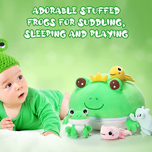 Pangda Frog Plush Frog Stuffed Animal for Kids 14 Inches Frog Toy Pillow with 4 Plush Frog Babies Toy Gift for Kid, Boys Girls Birthday Favor Christmas Decor - Image 7