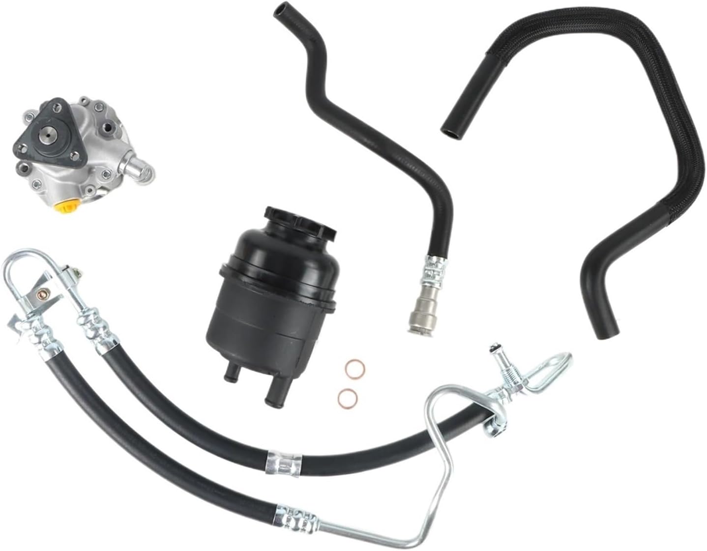 Power Steering Pump + Hoses + Reservoir with Cap Compatible With M/W E46 325i 330i (01-05) 32 41 6 760 036 KIT Power Steering Pumps Parts