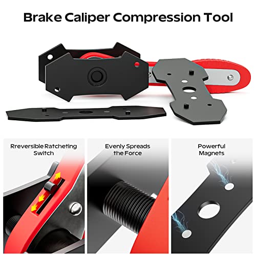 Thoroad Brake Caliper Press Tool, Brake Caliper Compression Tool,Car Ratcheting Brake Caliper Piston Spreader Press Tool With 2 Pcs Steel Plates (Red) #TOP6