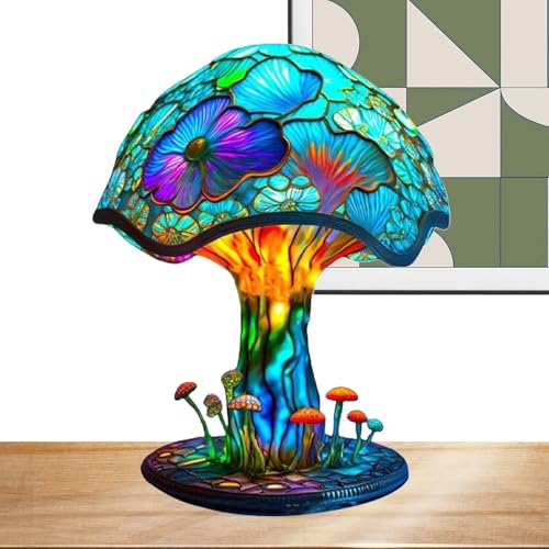 Lámpara de seta retro, Lámpara de mesa de resina - Lámpara decorativa colorida con forma de seta para niños - Estatua casera de decoración de habitación vintage, luz de noche de dormitorio de serie de