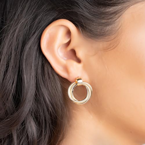 Barzel 18K Gold Plated Minimalist Triple Hoop Earrings, Dainty Dangling Style, Made in Brazil2