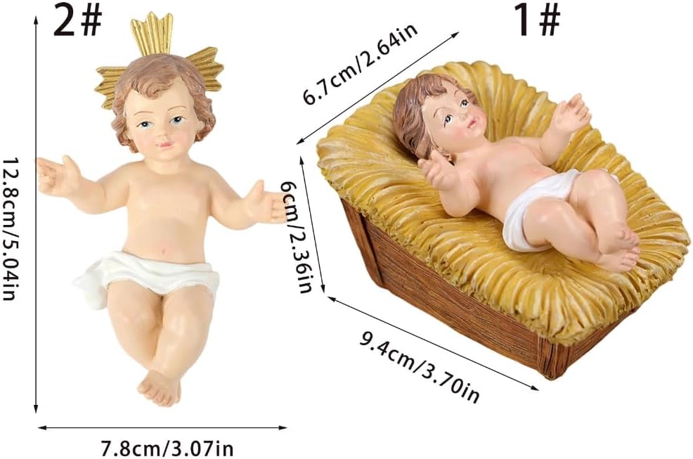 Small Nativity Statues Resin Baby Jesuses Figurines with Manger Christian Holiday Home Decors for Christmas Centerpieces