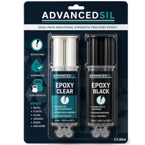 Epoxy Glue | Two Pack Clear and Black Epoxy Resin Glue | Fast Setting & Heavy Duty Repairs for Metal Plastic Wood Ceramic Glass Stone and More | 25ml