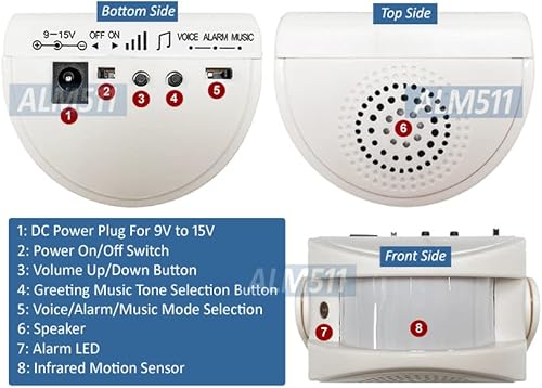 Miniatura 2 de Alarma portátil con sensor de movimiento y timbre de alerta de entrada con sonido de sirena de 90dB