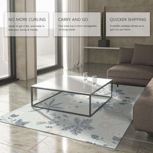 Tapis de nature morte style Morris aux fleurs blanches délicates et toucher doux - 6