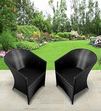 PRIME PIGEON Garden Patio Seating D-15 Table and Chair Set Rattan Wicker Coffee Table Set Furniture with 1 Table and 2 Chairs for Indoor Outdoor(Black-2+1)