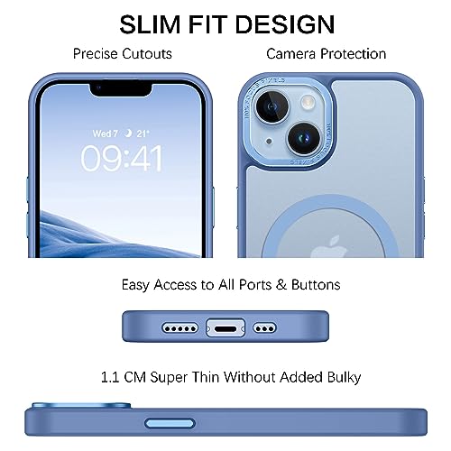 Image of BENTOBEN Magnetic iPhone 13 /14 Case, Translucent Matte Slim Shockproof Women Men Phone Cover, Blue, Compatible with MagSafe, 6.1 inches