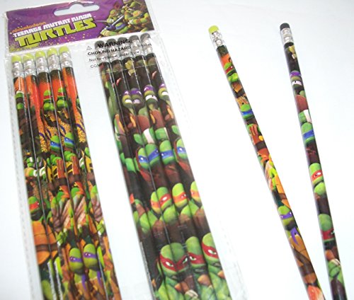 12 pcs Wooden Pencil Disney PIXAR Cartoon Character Authentic Licensed School Party Bag Fillers (Ninja Turtles)