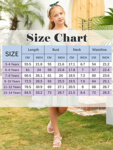 Kingdenergy Girls Summer Chiffon Casual Dress Square Neck Ruffle Short Sleeve Frilly Smocked Elastic Ruffle Hem Tulle Dresses Beige #TOP7
