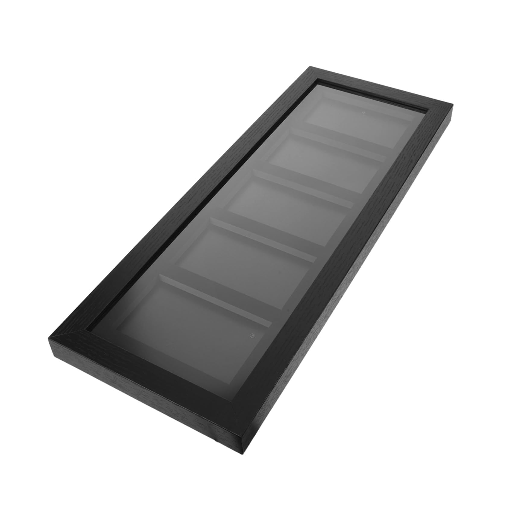 Card Display Box con 5 Scomparti, Cornice per Carte Collezionabili, Fibra di Legno Nero, Soluzione Salvaspazio per Card Display Wall
