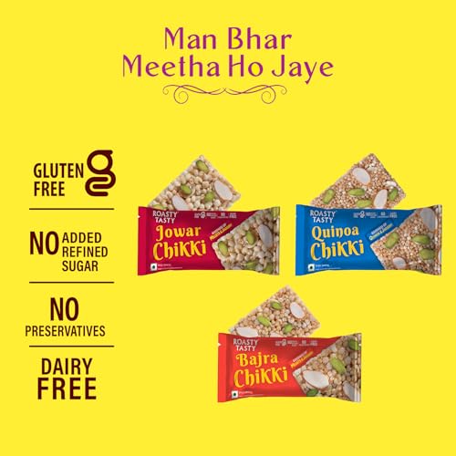 Image of Roasty Tasty Assorted Healthy Snacks & Sweets Combo | Orange Millet Ladoo, Chikki & Roasted Namkeen Mix | Sugar Free Sweets Alternative to Chocolate | Palm Oil Free Snacks for Adults | Healthy Gifting Hamper