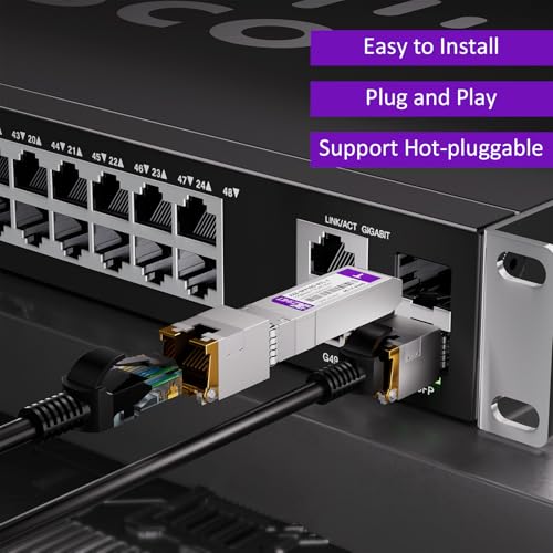 Image of 10GBASE-T SFP+ to RJ45 Transceiver, 1 /2.5 /5 /10G Multi-Rate Copper SFP+ to Ethernet Module for Cisco SFP-10G-T-S, Ubiquiti UniFi UF-RJ45-10G, Mikrotik S+RJ10, Meraki, Netgear, D-Link and More, 1 Pack