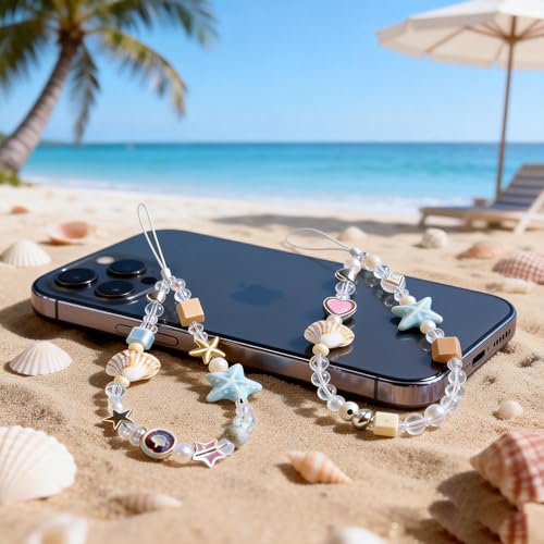 2 Pcs Phone Charm Strap Universal Hand Phone Wrist Strap Camera Lanyard Pearl Beaded Cute Chain String Accessories Universal for iPhone 16 Pro Max Samsung Women Girls Phones Bag Keychain Beach Style by Casecond - Used condition - Image 4