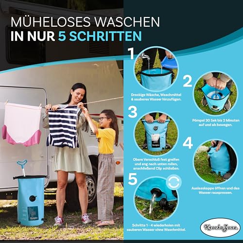 Tragbare Waschmaschine ohne Strom - Faltbarer Waschbeutel Pömpel Waschbrett Set, klein & leicht für Handwäsche, Reisewaschmaschine - Outdoor mobile mini Waschtasche für Camping, Reisen, Urlaub