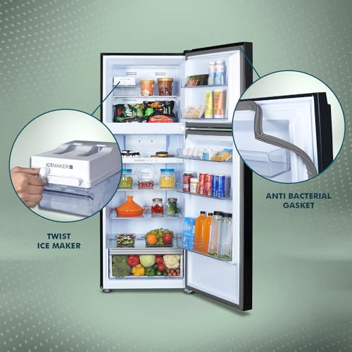 Image of Haier 328 L, 3 Star, Convertible 10-in-1, Triple Inverter & Dual Fan Motor Technology, Frost Free Double Door Refrigerator (HEF-333BG-P, Black Glass)