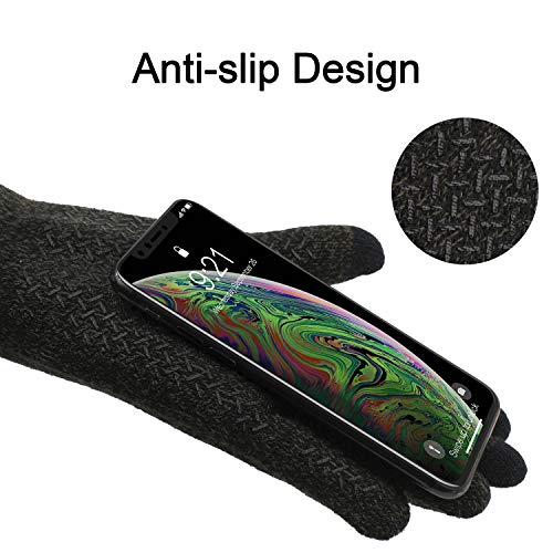 ViGrace Winter Touchscreen Gloves for Men & Women with 3 Fingers Dual-layer Touch Screen Warm Lined Anti-Slip Thermal Knit Driving Texting Glove(Dark Gray, Large)