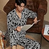 Männer Pyjama Set Mode Luxus Brief Drucken Nachtwäsche Männliche Seide Wie Homewear Nachtwäsche Home Suit Für Mann Hohe Qualität,Schwarz,XXL.