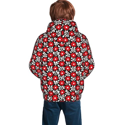 Red Floral Kid Hoodies Boys Sweatshirts Girls Pullover with Pocket4