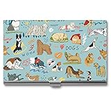 Niapessel Business Card Holder, Dogs Funny Pets Animal Print Pocket Slim Portable Metal Business Card Case for Women Men, 3.7X2.2X0.3 Inch