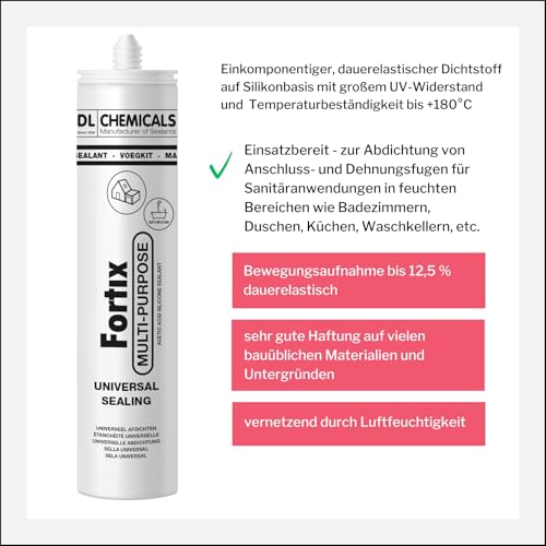 dubaust Universalsilikon, Multisilikon, Silikondichtstoff für Innen & Außen - UV- & witterungsbeständig,für Sanitärbereich geeignet, 280ml Kartusche (1, Transparent)