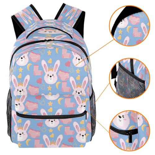 Sac à dos d'école multicolore lapin pour adolescents et enfants 40cm