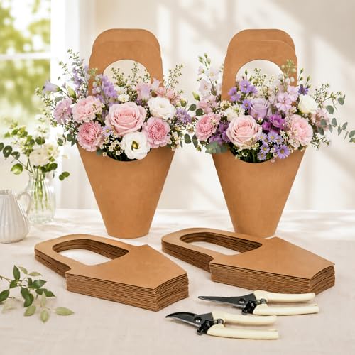 Flower Bags 100Packs Flower Bags for Bouquets Kraft Paper Flowers Gift Bags
