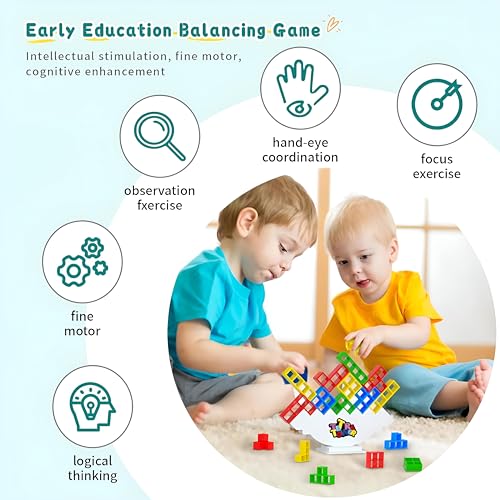 Image of 32 Pcs Tetra Tower Game Balance Stacking Attack Block Game, Tetris Swing Terra Tower, Family Board Games for Kids & Adults, Team Building Parties Travel Toy