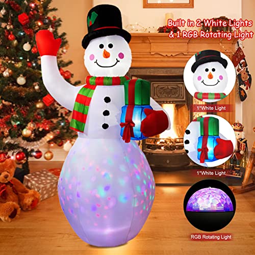 SOLLED 8 FT Christmas Inflatables Giant Snowman Outdoor Decorations, Colorful Rotating Lights & Built-in 2 White LEDs, Xmas Blow up Yard Decorations for Outside Garden Patio Lawn Holiday