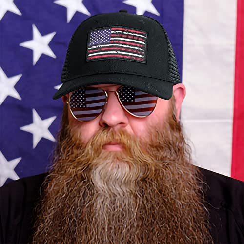Image of American Flag Hat, Baseball Cap for Men Women, Adjustable Snapback Hats USA Flag Trucker Hat Black
