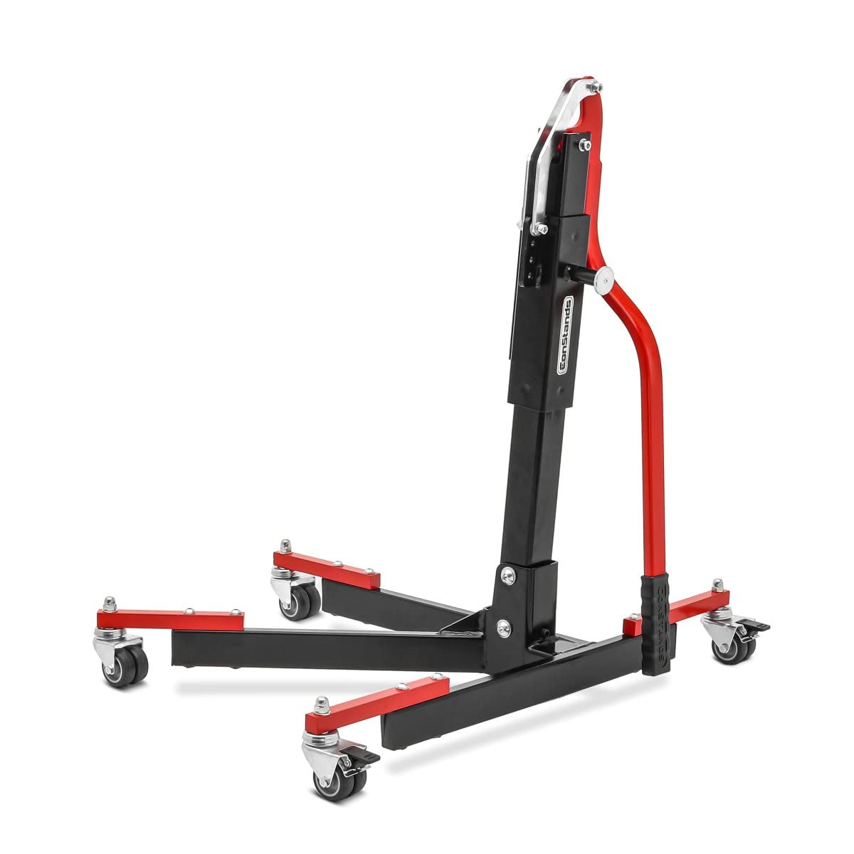 Constands Motorrad Montageständer bis 300 kg, Motorrad Zentralständer aus Stahl ohne Adapterplatte, Motorradheber zum leichten Aufbocken ohne Kraftaufwand (Schwarz-Rot)
