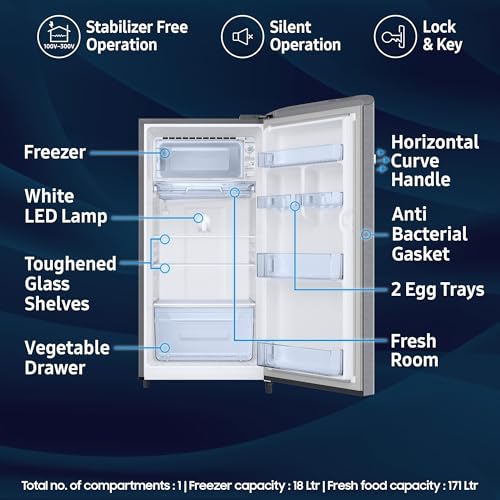 Image of Samsung 189 L, 5 Star, Digital Inverter, Direct-Cool Single Door Refrigerator (RR21H2G25S8 /HL, Silver, Elegant Inox, Single Touch Defrost, 2026 Model)