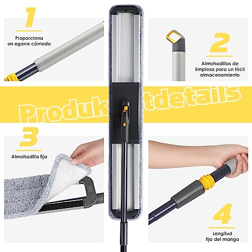 Flacher Bodenwischer, HEVOL Wischmopp, 90cm Breit Groß Wischer, Große Bodenwischer Set, 154cm Wischer Boden mit 1 Baumwolle Pad & 2 Mikrofaser Pads, Industrieller Mop für Mall, Hotel, Büro, Garage – Bild 7