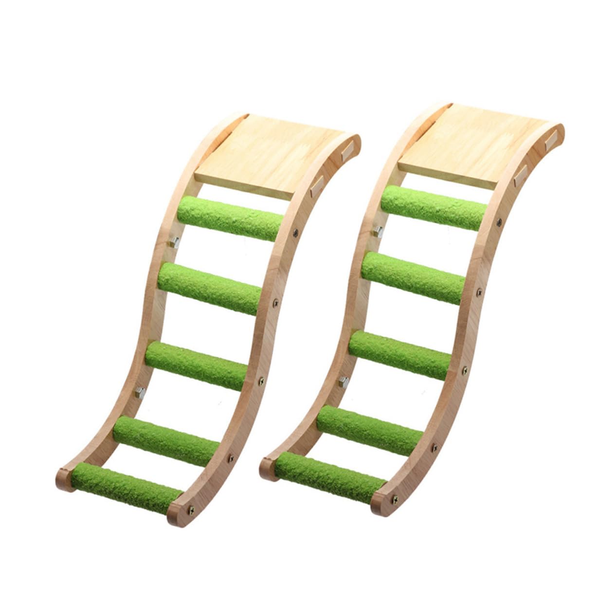 Wellensittich Holzleiter Kletterspielzeug für Vogelkäfig 2 Stück | Holz und Edelstahl, Khaki, Zubehör für Budgerigar, zum Klettern und Nagen