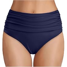 Womens High Waisted Bikini Bottom Tummy Control Ruched Bathing Suit Bottom