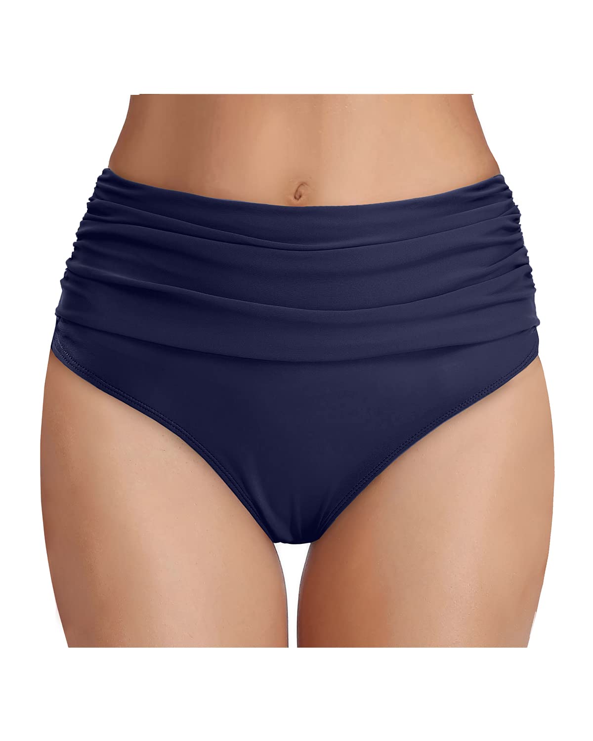 Photo 1 of Tempt Me Women's Navy Blue High Waisted Bikini Bottom Tummy Control Ruched Bathing Suit Swim Bottom XS