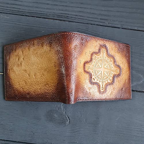 Miniatura 2 de Compas, Men's 3D Genuine Leather Wallet, Handmade wallet, Carved wallet, Tooled wallet, Airbrush Art, Biker wallet, Custom wallet, Personalized