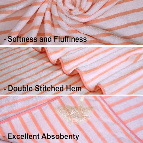 Image of Cortina Stripe Printed Towels for Bath (70 x 140 cm) 380 GSM Microfiber, Ultra Soft, Highly Absorbent & Quick Dry for Gym, Beach & Bathroom Towels for Men, Women & Kids (Orange Small Stripe)