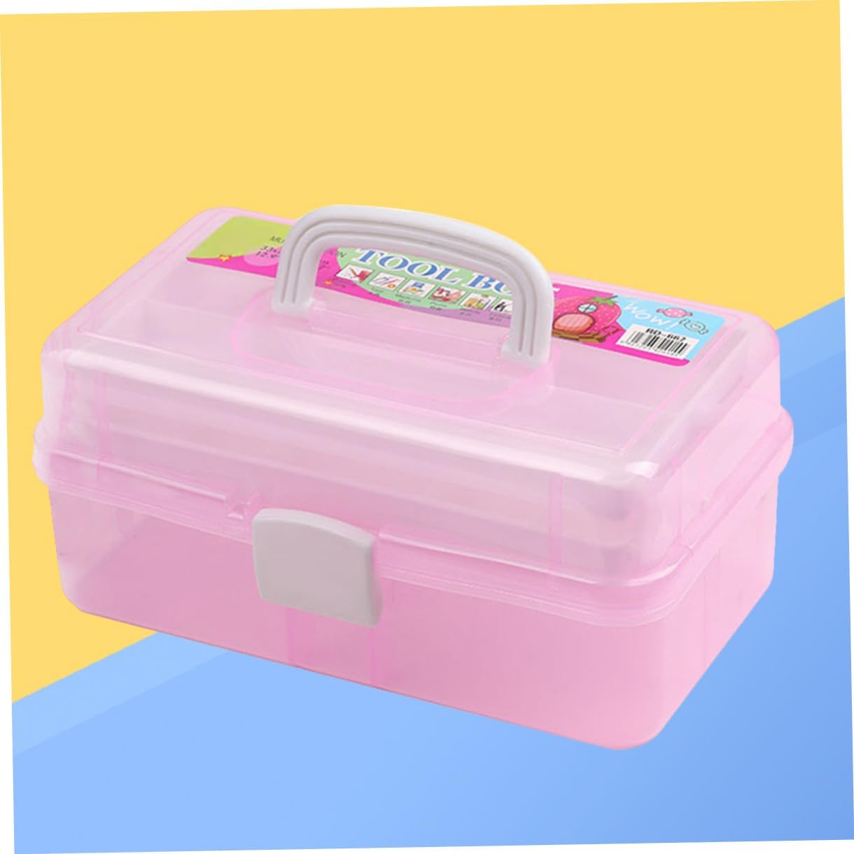 SHINEOFI Portable Multi-Function Craft Storage Box Three-Layer Paint Container for Art Supplies Capacity Pink Organizer with Buckle Design for Easy Access