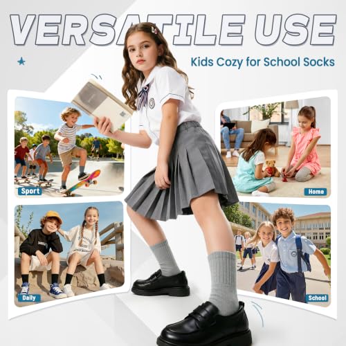 Image of Kids Classics Crew Socks 10 Pairs Child Boy Girls Athletic Cotton Basic School Uniform Breathable Casual Sports Socks