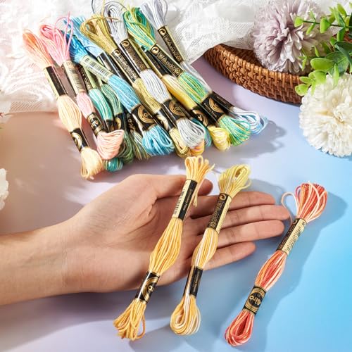 Image of FASHEWELRY 18 Skeins Embroidery Floss Thread 0.5mm Cross Stitch Threads 6-Ply Embroidery String Segment Dyed Multi Color Bracelet Cord for DIY Sewing Stitching Crafts Bracelet Making