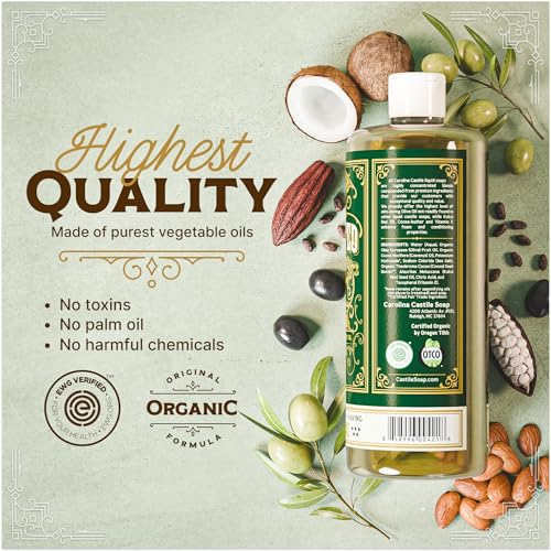 Image of Carolina Castile Soap Unscented Castile Soap Liquid - 32 oz Vegan & Pure Organic Soap Concentrated Non Drying All Natural Formula Good for Sensitive Skin (32 Ounces)
