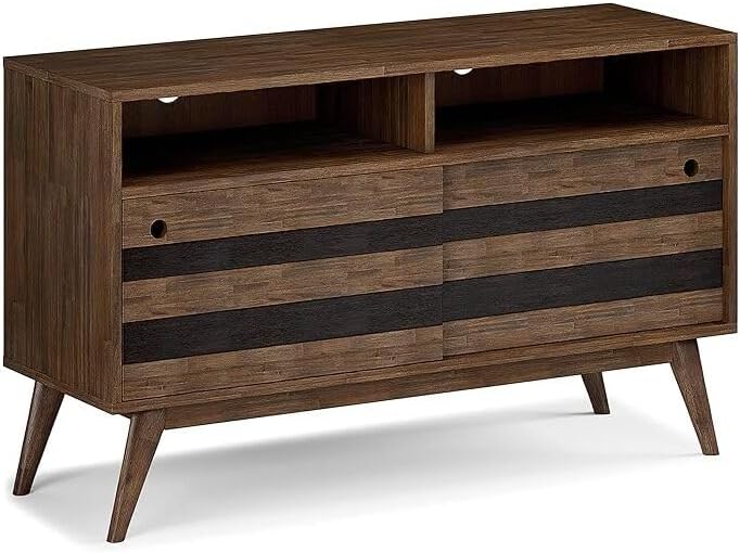 SIMPLIHOME Clarkson SOLID ACACIA WOOD 54 inch Wide Mid Century TV Media Stand in Rustic Natural Aged Brown For TVs up to 60 inches for the Living Room and Entertainment Center